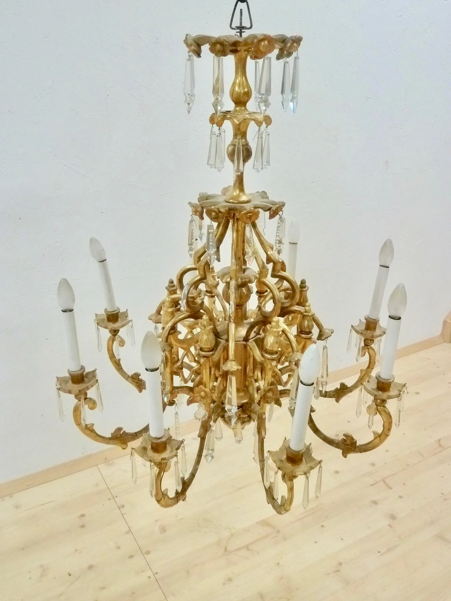 Biedermeier Holzluster um 1830 Biedermeier Holzluster mit Glasbehang um 1830